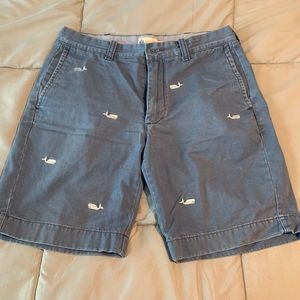 J. Crew Mens Whale Embroidered Flat Front Shorts. Mens Waist Size 31